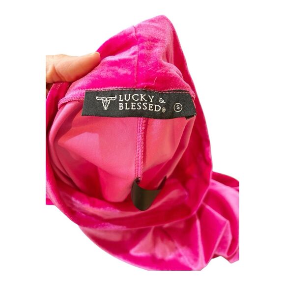 Lucky & Blessed LB Hot Pink Velour Velvet Pull On Bell Bottom Pants S - Picture 4 of 5